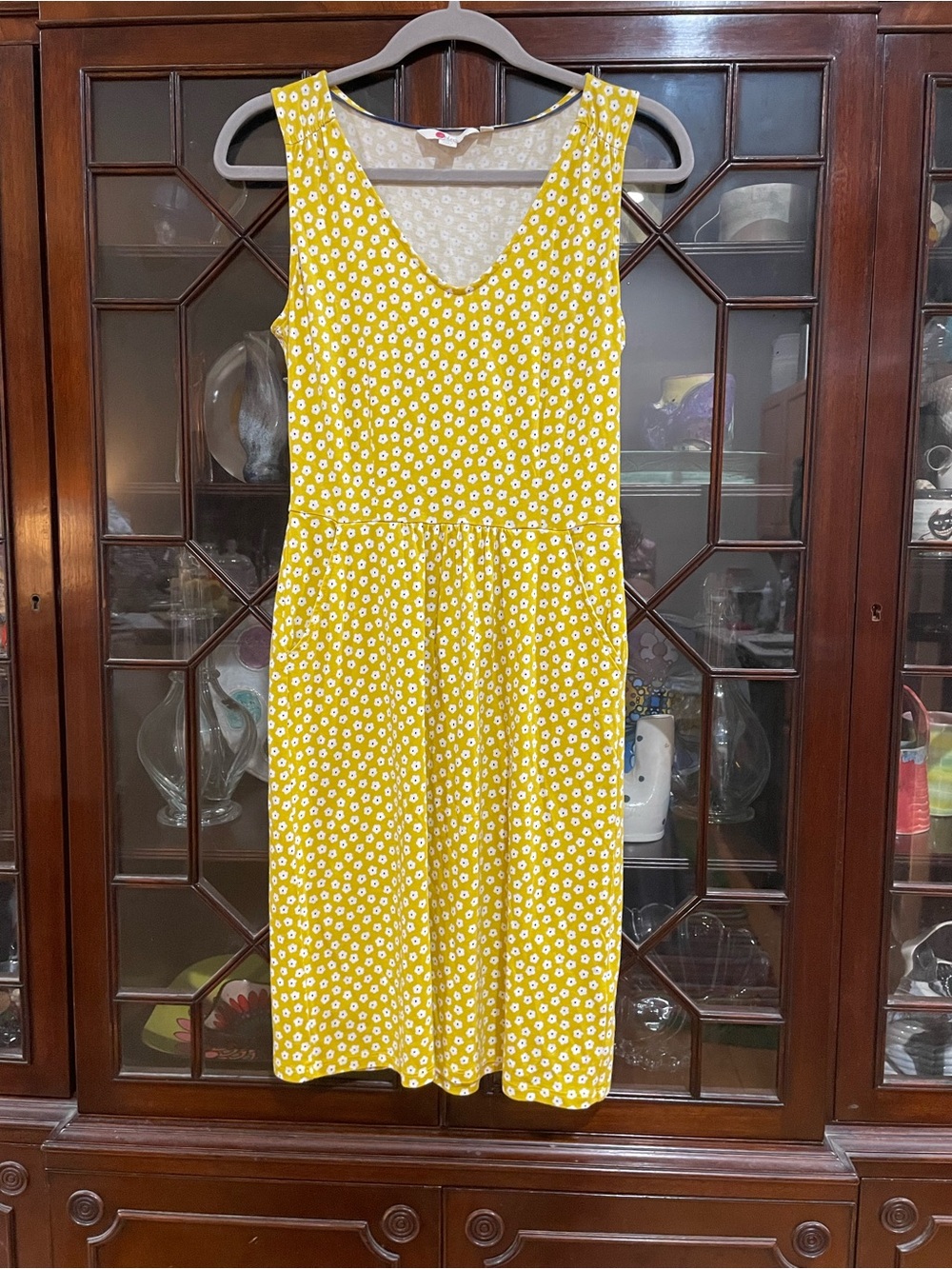 Boden Yellow Daisy Print Sleeveless Dress with Pockets 4 Regular